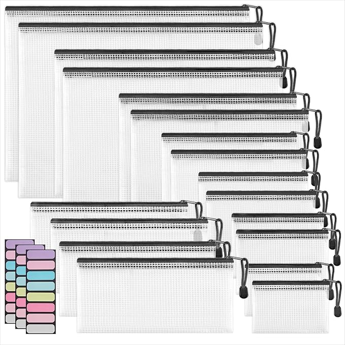 JARLINK 18 Pcs Mesh Zipper Pouch Bags, Multi-use Zipper Pouches, 8 Sizes