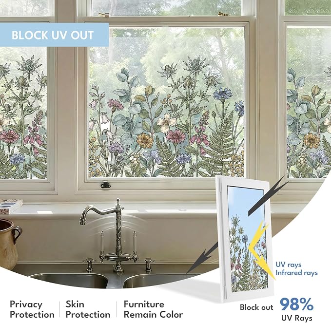 ADD.HERES Stained Glass Window Film, Window Film Decorative, 17.5 x 78.7 in