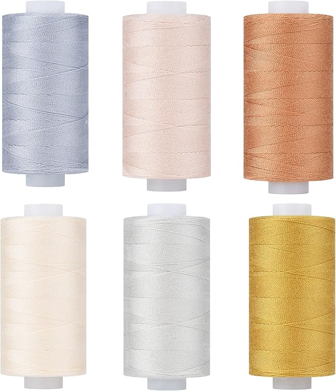 Simthread All Purpose Thread Polyester 400 Yards (6 Light Colors)