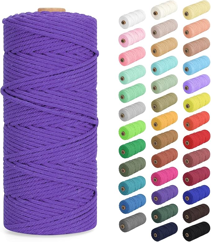 Macrame Cord 2mm x 220Yards (656Feet), Natural Cotton Macrame Rope - 2 Strands Twisted Macrame Cotton Cord for Wall Hanging, Plant Hangers, Crafts, Gift Wrapping and Wedding Decorations, Deep Purple