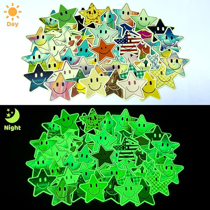 50PCS Glow in The Dark Stickers, Smile Star Stickers