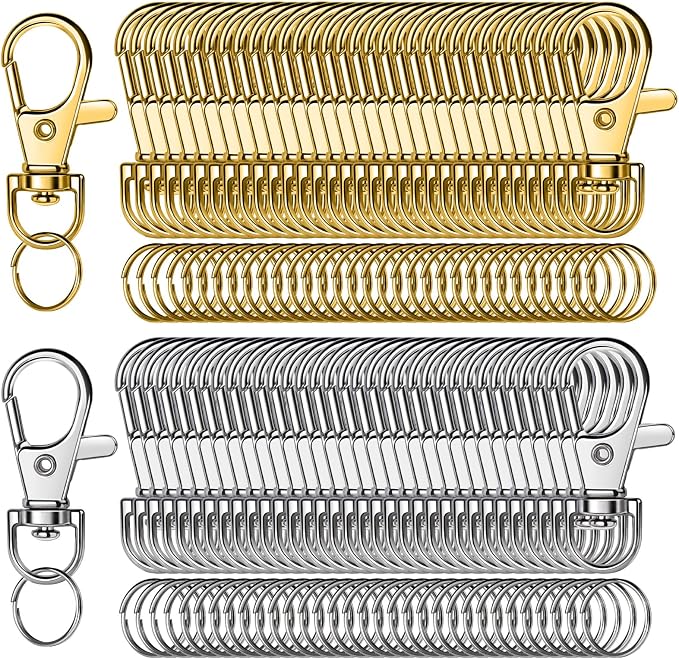 LEOBRO 240PCS Lobster Claw Clasps and Key Rings, Keychain Making kit, Keychains Clips and Key Chain Ring, for Key Chains, Jewelry Making, Art Crafts, Gold & Silver
