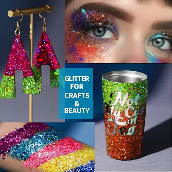 LEOBRO Chunky Glitter, 18 Jars Craft Glitter for Resin, Crafts, Tumbler DIY Arts and Crafts, Total 270g