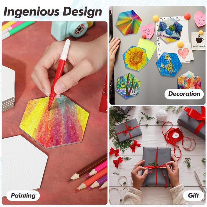Engrowtic 50 Pcs Magnetic Painting Canvas Panels, 3 in, Regular Hexagon