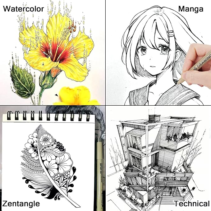 Muchcute Micro Fineliner Drawing Art Pens,12 Black Art Supplies Adult Craft | Waterproof Archival Ink Artist Fine Line Markers Liner, Sketch Outline Anime Gifts Manga Sketching Watercolor Zentangle Stuff