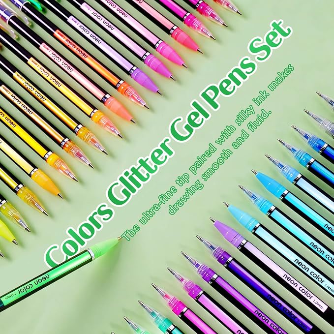 60 Colors Glitter Gel Pens, Colored Gel Pens Set for Coloring, Fine Point Gel Pens Colored Set for Adult Coloring Books, Journal Pen Markers for Journaling Supplies, Writing Drawing Taking Office Home