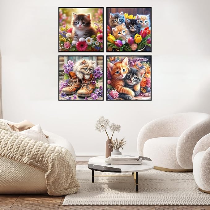 4 Pack Cat Diamond Art Kits for Adults 12 x 12inch