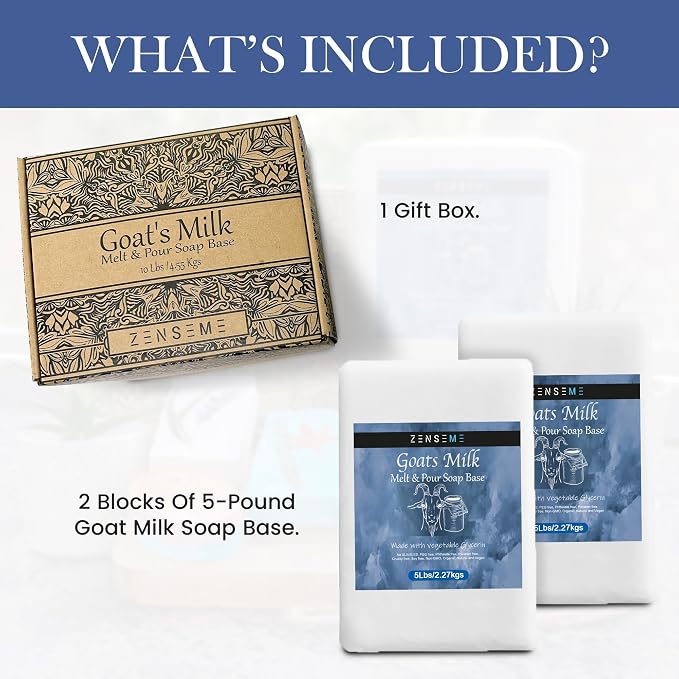 10 LBS Goats Milk Soap Base, Melt and Pour Supplies Kit for Soap Making | SLS/SLES & PEG free | Gentle & Foamy Ingredients | Make Your Own Bulk For Adult Soapmaker - Easy to Cut