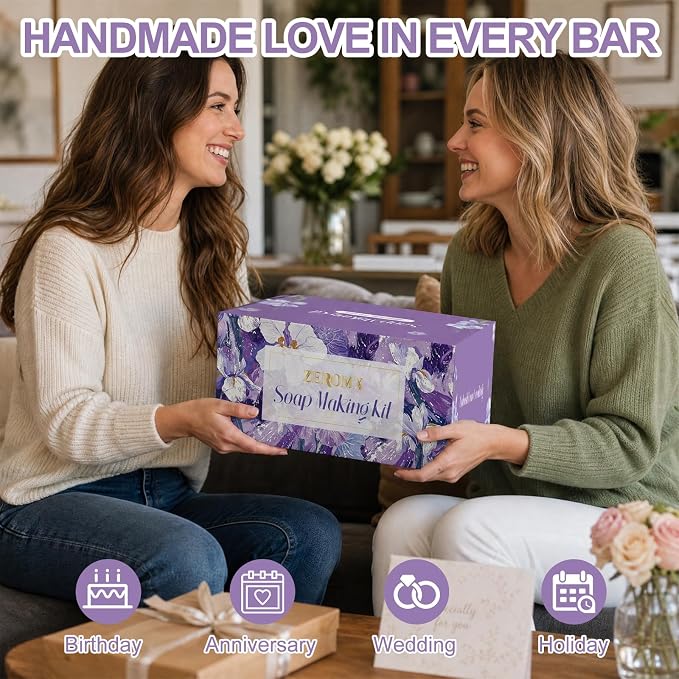 Soap Making Kit for Adults & Beginners, DIY Soap Making Supplies | 5.3lb Soap Base, Soap Melter, 2 Cutters, 8 Essential Oils & Dyes, 6 Silicone Molds, Gift Packaging, Handmade Craft Gift Set