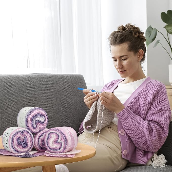 Katech Gradient Cake Yarn for Crocheting-Multicolor Soft Cotton Yarn | 100g/3.52 oz-DK Light Weight #3-60% Cotton 30% Acrylic 10% Wool-Perfect for Scarves, Shawls, Blankets and Garments(C)