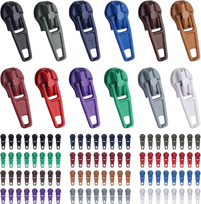 DOITEM 96Pcs Zipper Repair Kit: 3# Zipper Pull Rescue Kit for Clothing, Jackets, Purses, Luggage (12 Colors)