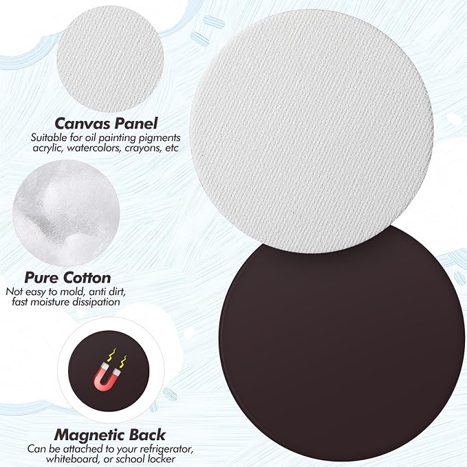Engrowtic 50 Pcs Magnetic Painting Canvas Panels, 5 in, Round