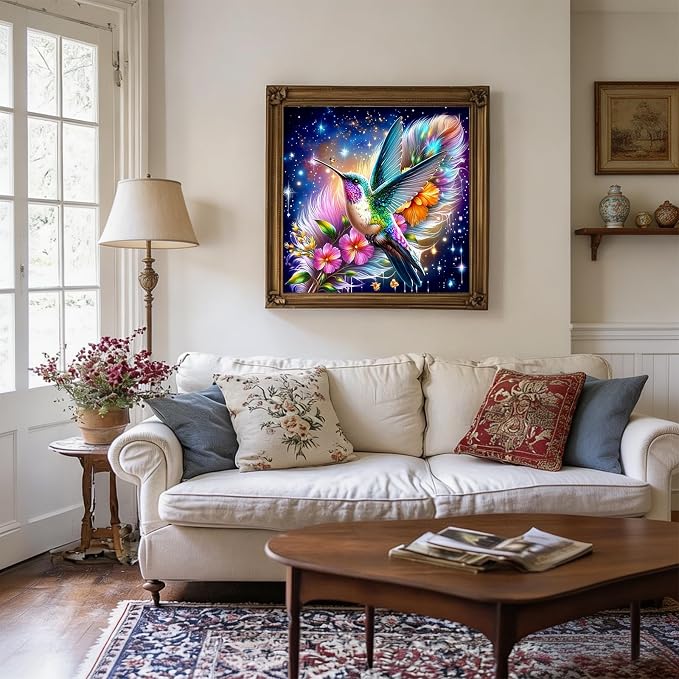 5D Hummingbird Diamond Art kits for Adults Beginners 13.8x13.8 Inch | Colorful Feather Galaxy Diamond Painting Kits DIY Full Round Drill Paint by Diamonds Dot Gem Art for Adults, Home Wall Decor