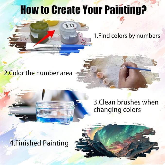 Yunruily 3 Pack Paint by Number Adult - Aurora Adult Paint Numbers,Aurora Painting by Numbers Kit for Adults for Gifts Home Wall Decor 12x16 Inch