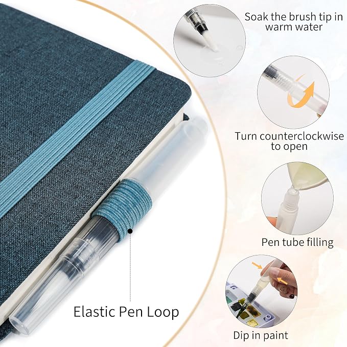 Yopih Artists Premium Linen Watercolor Sketchbook 5.5 x 8.2 in Navy