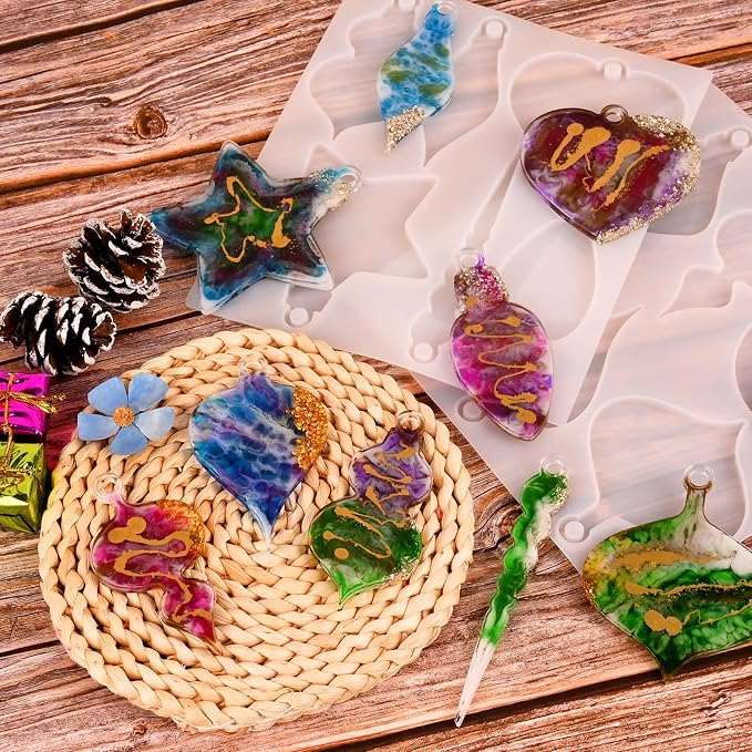 Actvty Silicone Molds - 2 Pcs Christmas Ornaments & Pendant Molds for Epoxy Resin DIY Crafts & Jewelry Xmas Decor Gift