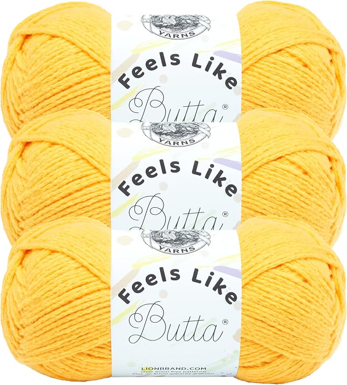 Lion Brand Yarn, Feel Like Butta Velvety Soft Yarn for Knitting, Crochet, and Crafts, Yellow, 3 Pack, Chenille Like Fiber for Plush Baby Blankets, Amigurumi Toys, and Worsted Weight Sweaters | Buttery Soft Machine Washable Worsted Weight Knit Fiber for...