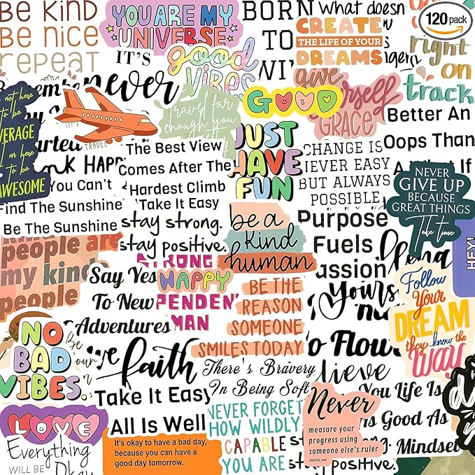 120pcs Inspirational Stickers for Office Supplies, Motivational Scrapbook Stickers for Journaling Supplies Vision Board Water Bottle Laptop, Inspirational Gifts for Women Teachers Adults