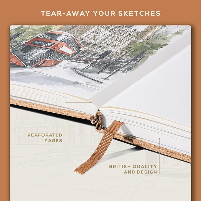 Beechmore Books A4 8.5x11 Mixed Media Sketchbook 160 GSM/98LB with Gift Box | Hardcover Art Journal with Lay-Flat Binding, 156 Perforated Ivory Pages for Drawing, Ink & Light Watercolor