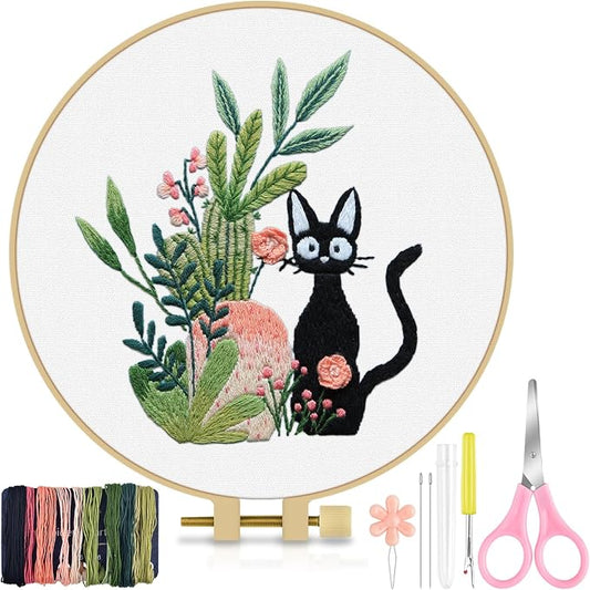 TINDTOP Embroidery Kit for Beginners Adult, Cat Embroidery Kit | Include Embroidery Cloth Hoops Threads for Craft Lover Hand Stitch with Embroidery Skill Techniques