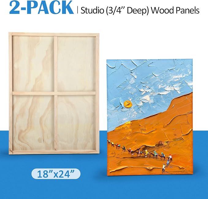 Falling in Art 2 Pack 18x24 Unfinished Birch Wood Panels Kit for Painting | Studio 3/4’’ Deep Wood Canvas, Cradle Boards for Acrylic Pouring, Art, Crafts, Epoxy Resin, Laser Engraving Cutting