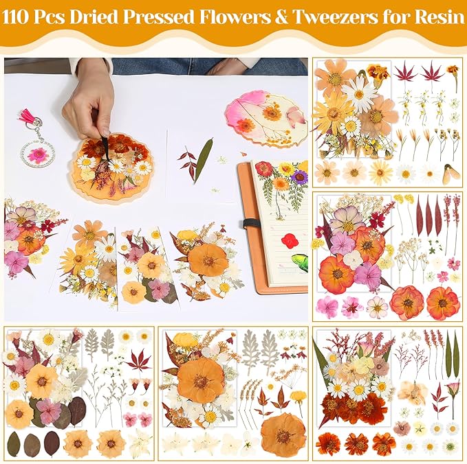 Dried Pressed Flowers for Resin, Real Pressed Flowers Dry Leaves Bulk Natural Herbs Kit for Scrapbooking DIY Art Crafts Epoxy Resin Jewelry Mold Candle Soap Making Nails Décor (Boho Pressed Flowers)