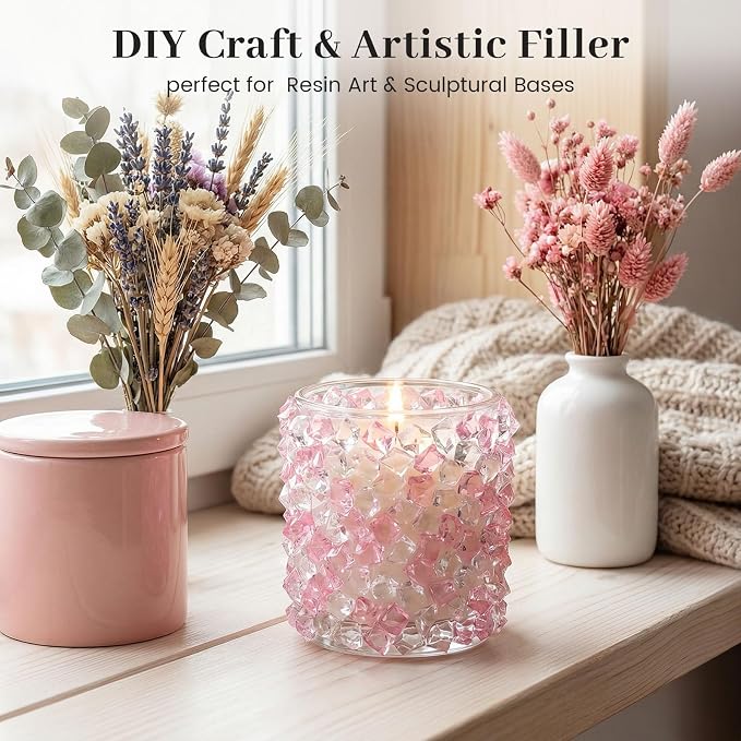 DomeStar Pink and Clear Fake Ice Rocks, 150 PCS Acrylic Crystal Vase Filler