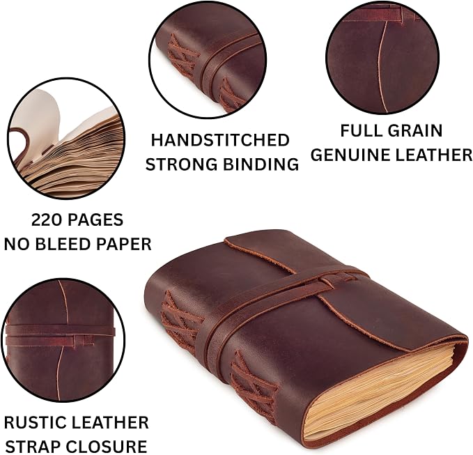 LEATHER VILLAGE Leather Notebook For Men Edge Cut, Fuchsia A4.