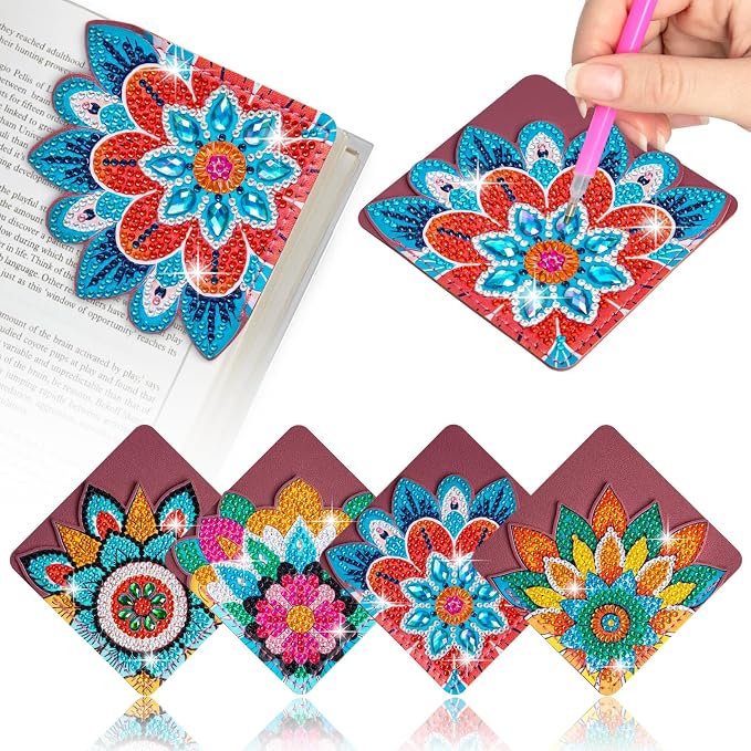 WIVICO 4Pcs Diamond Painting Bookmarks, Diamond Pearl Art Kits for Adults | DIY Diamond Dots Paint By Numbers Kit,Gifts for Book Lovers(Mandala B)