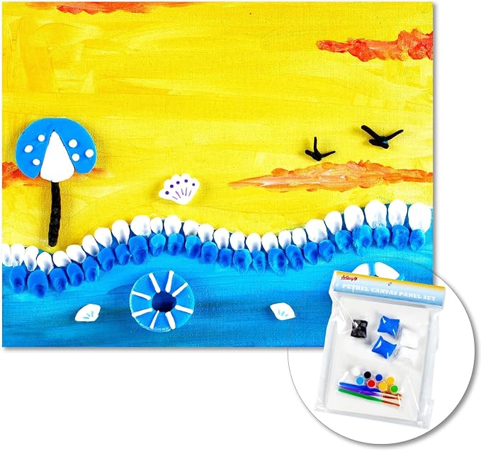 DIY Canvas Painting Kit with Clay, 3 Blank 8x10 Inch Canvas Panels, 5 Packs of Clay, 8 Vibrant Acrylic Paint Colors, and 3 Brushes, Creative Art Kit for DIY Projects & Crafting Fun