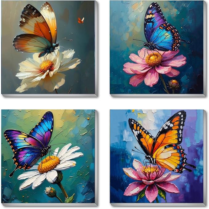 Canrichshop 4 Pack Butterfly Paint by Numbers for Beginner with Frame,Colorful Butterfly Adult Paint-by-Number Kits on Canvas, DIY Number Painting for Adults for Decor 8X 8 inch