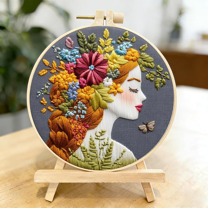 3 Packs Embroidery Kit for Adults, Embroidery for Beginners (Girl-1)