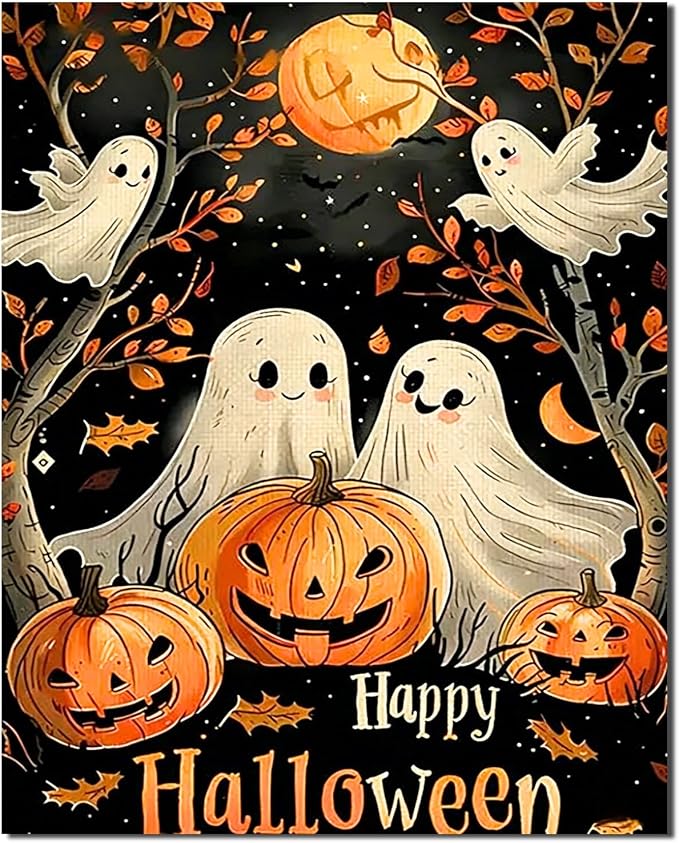 YarnWhimsy Halloween Ghosts Paint by Numbers Kit for Adults 16x20 inch