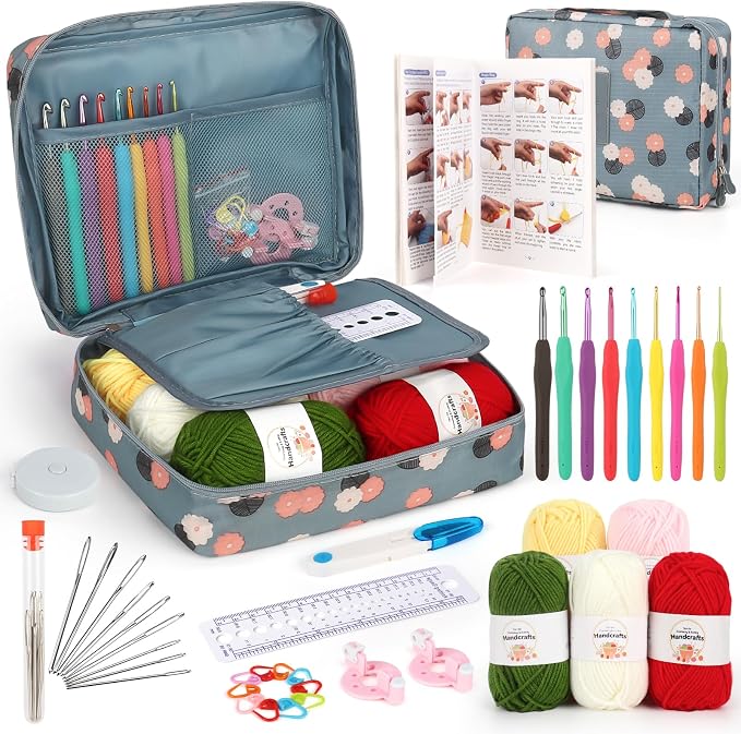 Aeelike Crochet Kit for Beginners Adults, Complete Crochet Set, Blue Flower