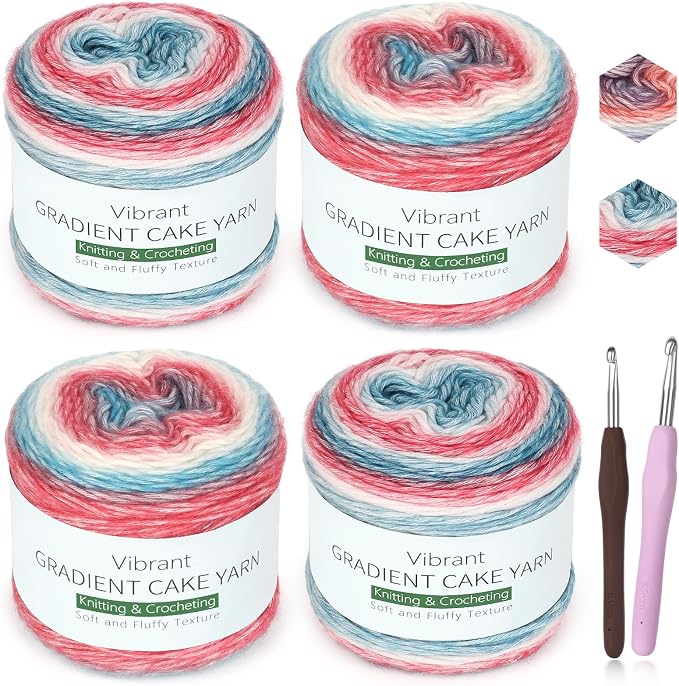Katech 4 Pack Gradient Cake Yarn for Crocheting-Fairyland Multicolor Yarn | 100g/3.52 oz-DK Light Weight #3-60% Cotton 30% Acrylic 10% Wool-Perfect for Scarves, Shawls, Blankets and Garments(M)