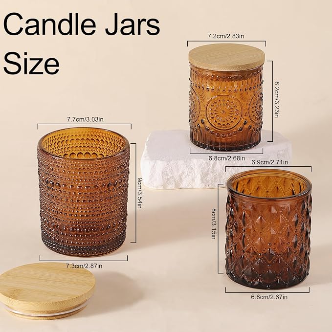 12Pack Amber Candle Jars - 3 Styles Candle Jar with Lids for Any Décor