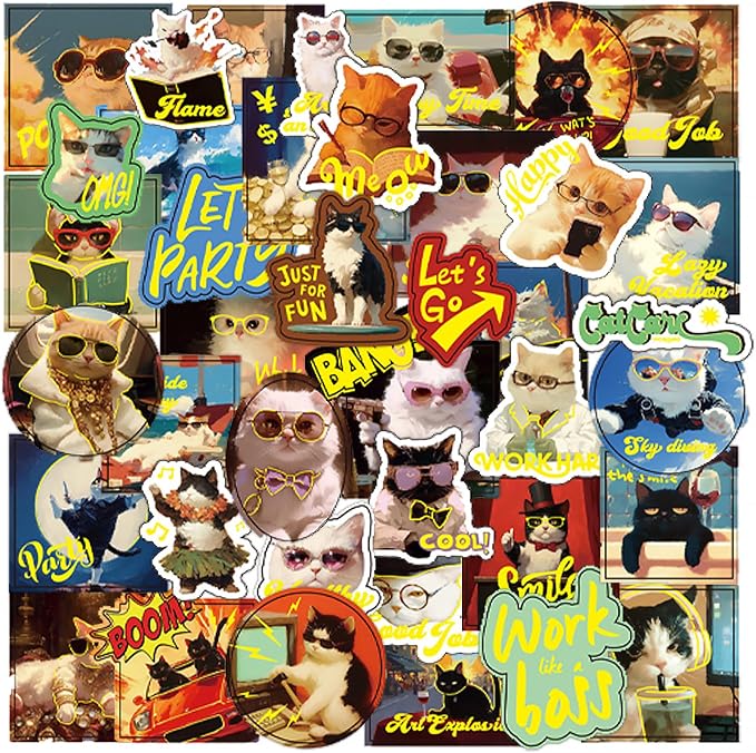 120Pcs Cute Cat Stickers with Gold Foil Design, Waterproof Vinyl Decals for Laptop Water Bottle Scrapbook Phone Case, Adorable Kitten Stickers for Adults and Pet Lovers
