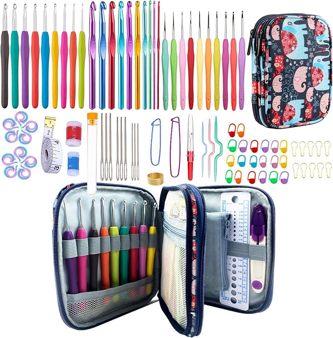100pcs Crochet Hooks Set in Case Ergonomic Soft Grip Handles Weave Yarn Knitting Needles Kit and Crochet Needle Accessories Crochet Kit Complete Crochet Set for Beginners and Experiecced Crochet Lover