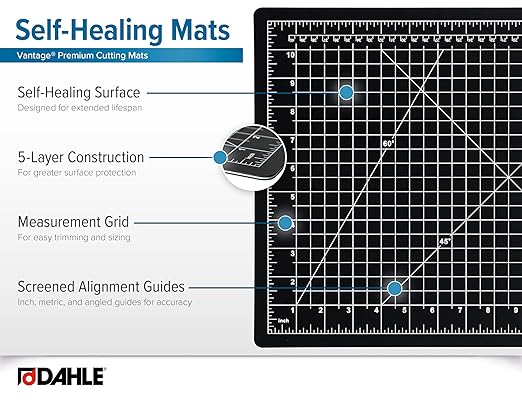 Dahle Vantage 10673 Premium Self-Healing Cutting Mat, 24"x36", 1/2" Grid, 5 Layers for Max Healing, Perfect for Crafts & Sewing, Black