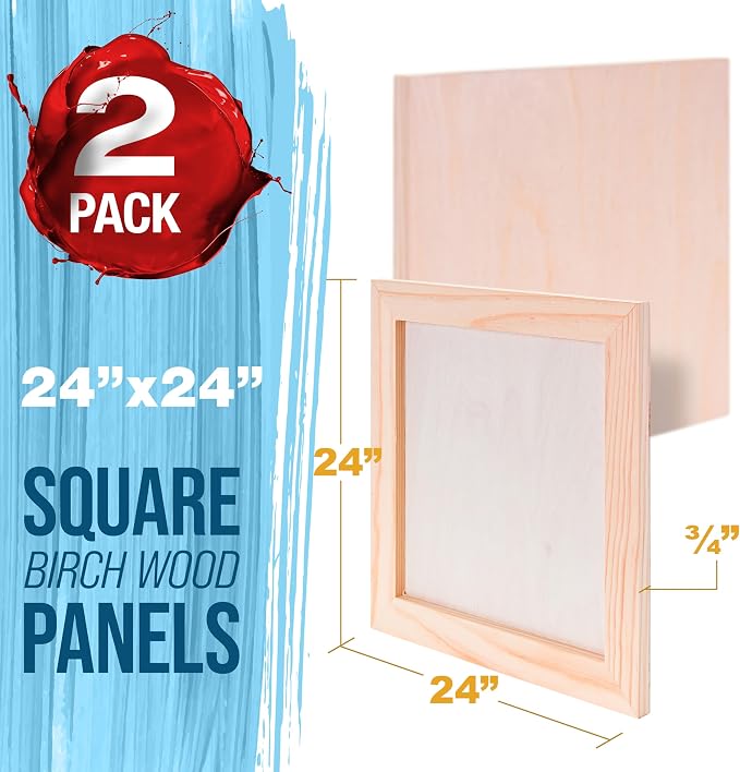 U.S. Art Supply 24" x 24" Unfinished Cradled Wood Panels for Painting