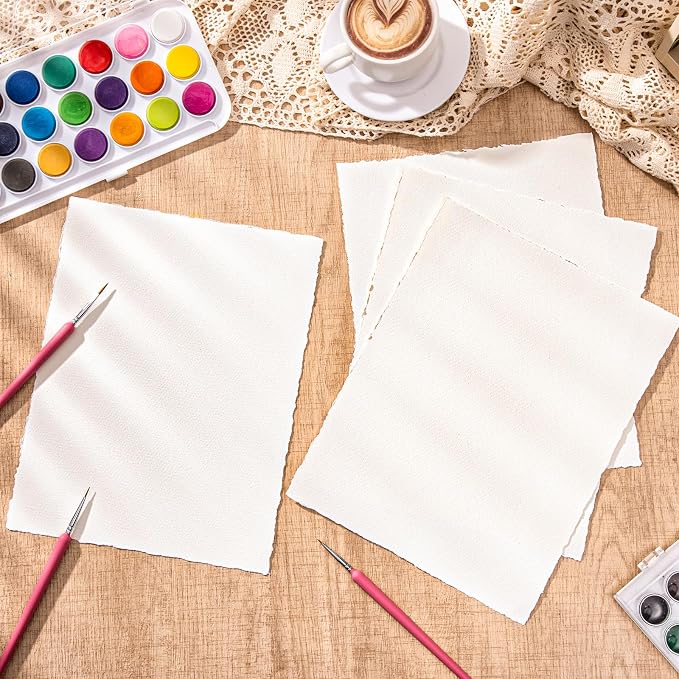 Watercolor Paper 8.5 x 11, 160 GSM Deckled Edge Handmade Paper, 50 Sheets