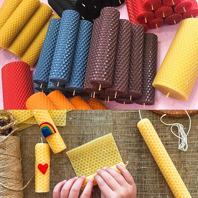 GBACHOOSE 4x8 Inch Beeswax Sheets for Candle Making, 12 Color | 24PCS Beeswax Candle Sheets with Cotton Wicks, DIY Candle Rolling Kit for Kids Adults, Handmade Craft Gift Supplies