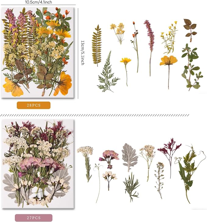 110 PCS Dried Pressed Flowers, Colorful-F | With Twigs for Resin Molds, Real Dry Flower Leaves For Jewelry Making Scrapbooking Crafts DIY Soap Candles Making Nails Décor