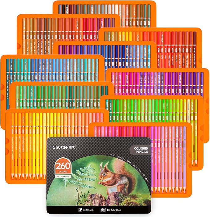 Shuttle Art 260 Coloring Pencils for Adults, Soft Core Color Pencils for Artists Kids Adults Sketching and Drawing