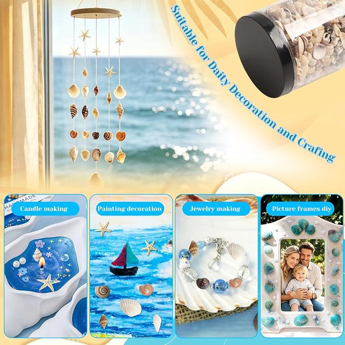 1200 Pieces Tiny Sea Shells Small Natural Starfish Mixed Ocean Beach Spiral Seashells for Home Decorations,Wedding Decor,Candle Making,Beach Theme Party,DIY Crafts and Vase Filler