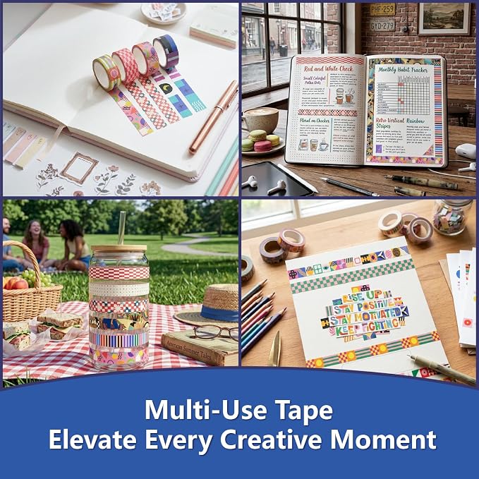 Bomichi Washi Tape Set - 34 Rolls Modern Geometric Pattern Scrapbook Tape