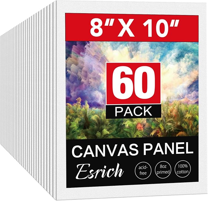 ESRICH 8x10 Canvas for Painting, 60 Pack Canvas Boards for Painting, Blank Canvases for Adult & Kids-Cotton Primed Painting Canvas Panels for Oil, Watercolor, Acrylic, Tempera.