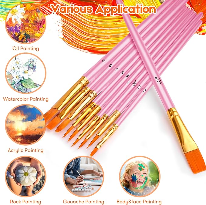 Soucolor Paint Brush Set –40Pcs Acrylic Watercolor Brush Multi-Size for Art | Round Pointed Tip for Acrylic Oil Watercolor Painting, Canvas Rock Body Face Nail Art Crafts, Pink