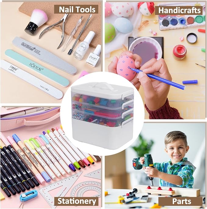 Gifhomfix 4-Layer Plastic Craft Organizers and Storage Box with Removable Trays, Storage Containers with lids and Handle, Art Supply Storage Organizer for Organizing Bead, Sewing, Tool