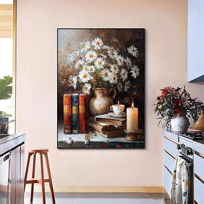 OJTOYART Daisies Paint by Numbers Kit for Adults, vase Adult Painting by Numbers for Beginner on Canvas, DIY Hand Painted Oil Paintings for Home Wall Decor 16 X 20 inch